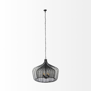 Mercana Camila Black Metal Mesh Four Bulb Chandelier