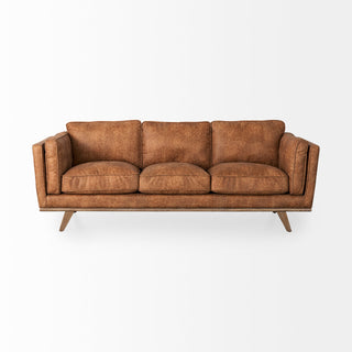 Mercana Brooks Cognac Brown Faux Leather Three Seater Sofa