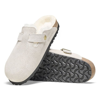 Birkenstock Boston Shearling Suede in Antique White