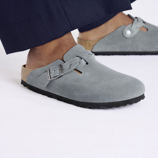 Birkenstock Boston Braided Suede Leather in Basalt Gray