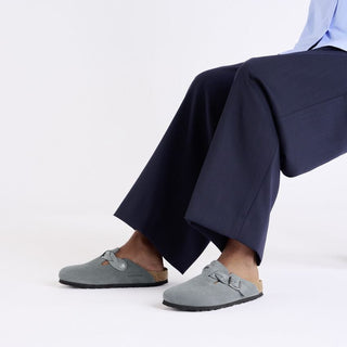 Birkenstock Boston Braided Suede Leather in Basalt Gray
