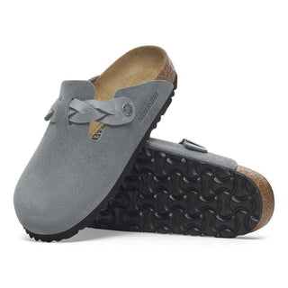 Birkenstock Boston Braided Suede Leather in Basalt Gray