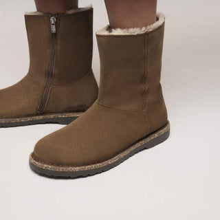 Birkenstock Uppsala Suede Zip Shearling in Dark Tea