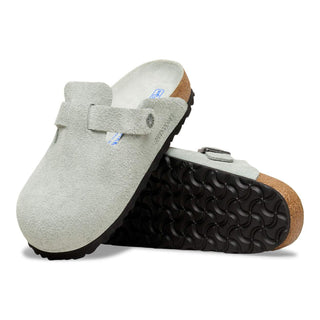 Birkenstock Boston Suede Soft Bed Leather in Pure Sage