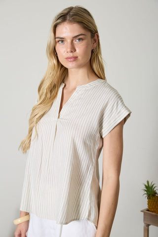 Penelope Split Neck Cuffed Top