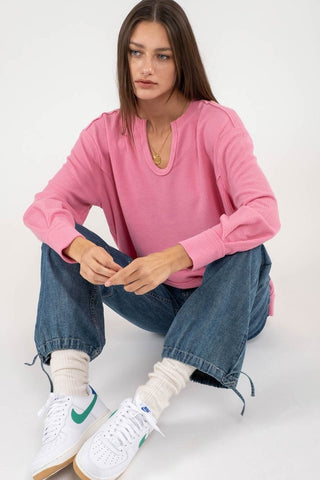 Serafin Split-Neck & Hem Rib Knit