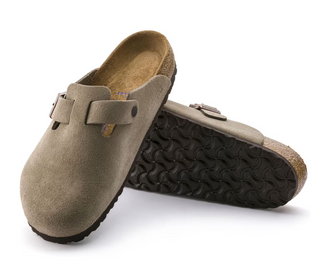 Birkenstock Boston Suede Soft Bed in Taupe