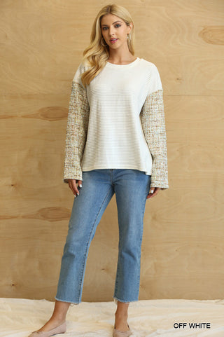 Bethany Knit and Tweed Mixed Loose Top