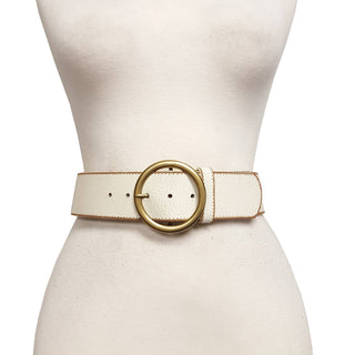 Wide Vintage Leather Belt with Round Buckle