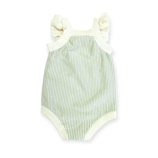 Viverano Cherry Stripe embroidered Ruffle Romper
