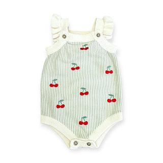 Viverano Cherry Stripe embroidered Ruffle Romper
