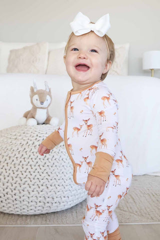 Caden Lane Baby Friendly Fawns Zip Romper
