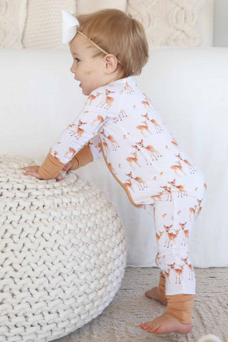 Caden Lane Baby Friendly Fawns Zip Romper