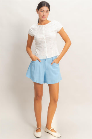 Jenessa Eyelet Button Top