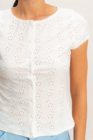 Jenessa Eyelet Button Top