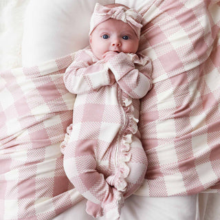 Caden Lane Baby Check Ruffle Footie