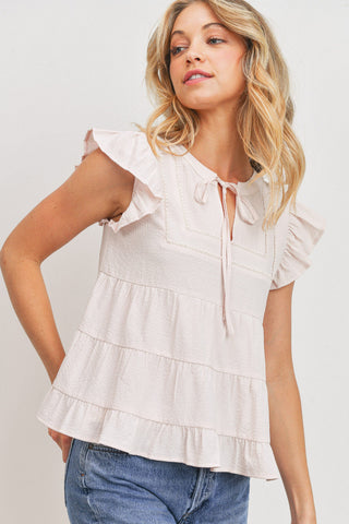 Elaine Neck Tie Ruffle Sleeve Top