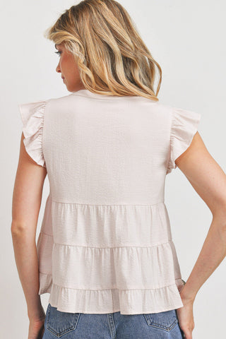 Elaine Neck Tie Ruffle Sleeve Top