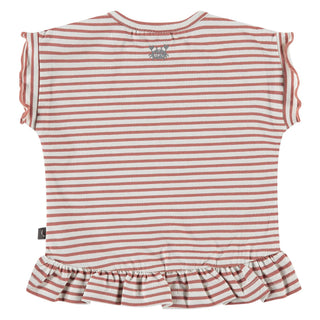 Babyface Baby Girl Striped Redwood Ruffle Tee