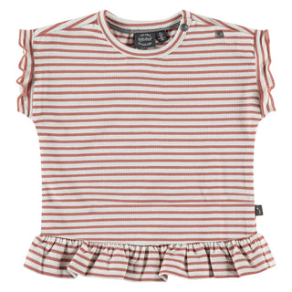 Babyface Baby Girl Striped Redwood Ruffle Tee
